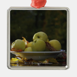 Adorno Metálico Cuenco de manzanas y de hojas