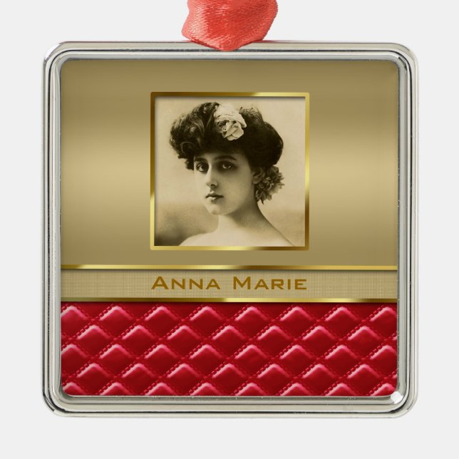 Adorno Metálico Cuero rojo acolchado oro de encargo del marco de (Frente)