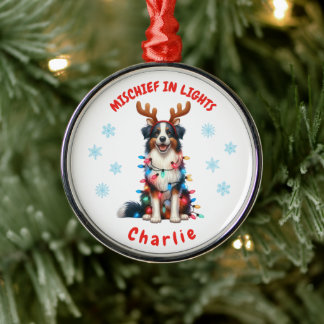 Adorno Metálico Cuidada acuarela Divertido borde Collie Snowflakes