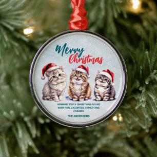Adorno Metálico Cuidada acuarela gatito Santa Merry Navidad