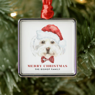 Adorno Metálico Cuidada acuarela maltesa Santa Merry Navidad