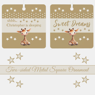 Adorno Metálico Cuidada giraffe shhh add name es marrón durmiente