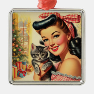 Adorno Metálico Cuidado Kitten Vintage Pin Up