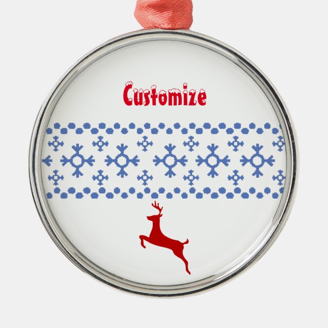 Adorno Metálico Cuidados copos de nieve azules venados rojos Thund (Frente)