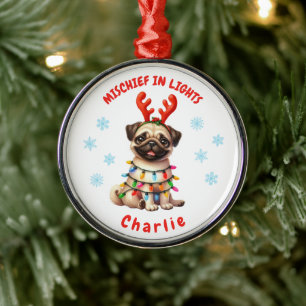 Adorno Metálico Cuidados Navidades acuarela Diversión Pug Snowflak