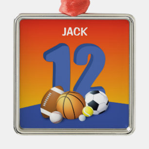 Adorno Metálico Cumpleaños 12 Niño Pelotas Deportivas