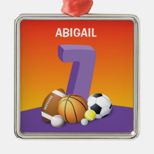 Adorno Metálico Cumpleaños 7 de niña Pelotas de Deportes