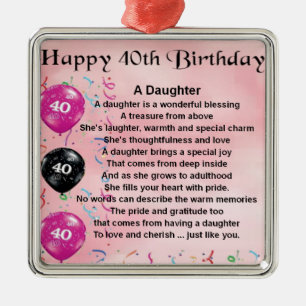Adorno Metálico Cumpleaños del poema de la hija 40.o