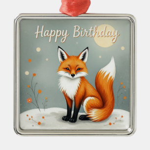 Adorno Metálico Cumpleaños Feliz Zorro Marrón Bosque Encantador