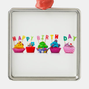 Adorno Metálico Cupcakes de Cumpleaños Feliz