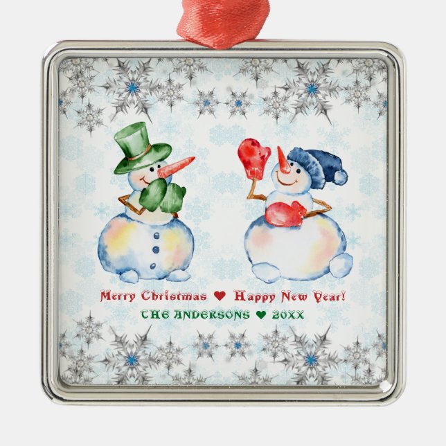 Adorno Metálico Curioso muñeco de nieve Feliz Navidad Cristales de (Frente)