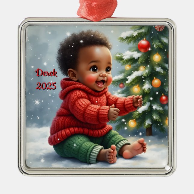 Adorno Metálico Custom Christmas Baby Tree Scene  (Frente)