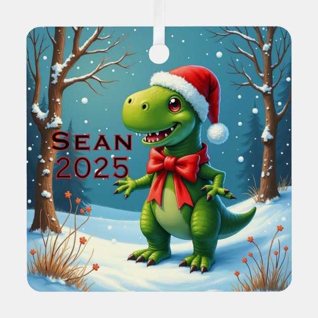 Adorno Metálico Custom Dinosaur Red Bow (Anverso)