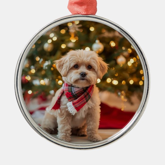 Adorno Metálico Custom Dog Christmas Ornament | Pet Photo (Frente)