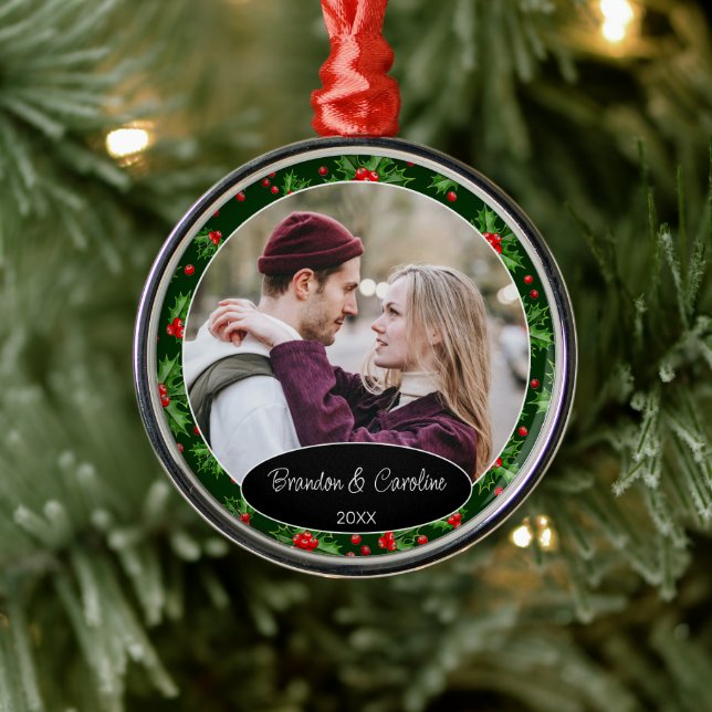 Adorno Metálico Custom Elegant Classic Couple Photo 1st Christmas (Árbol)
