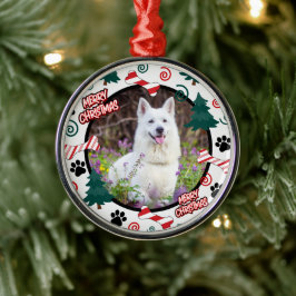 Adorno Metálico Custom Personalized Dog Photo Christmas