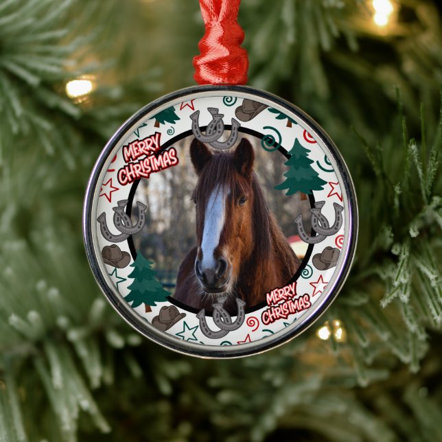 Adorno Metálico Custom Personalized Horse Photo Christmas (Árbol)