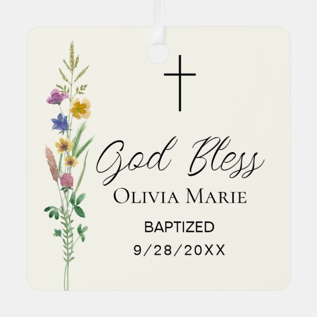 Adorno Metálico Custom Photo Baptism Wildflower Ceramic (Anverso)