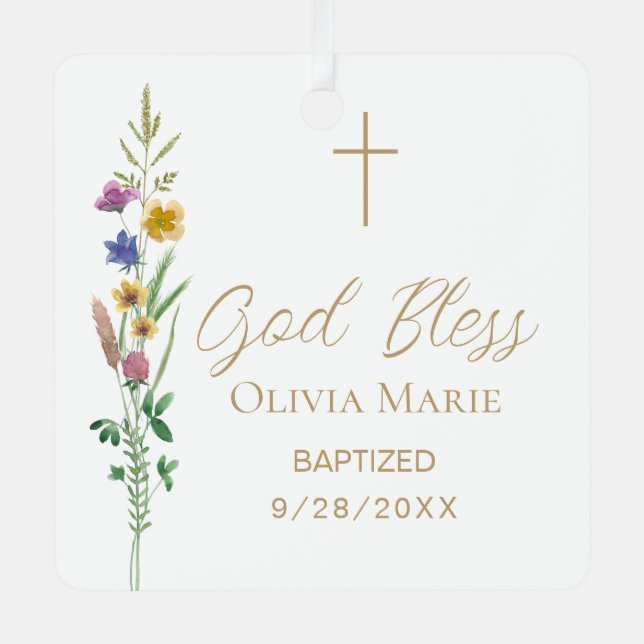 Adorno Metálico Custom Photo Baptism Wildflower Ceramic (Anverso)