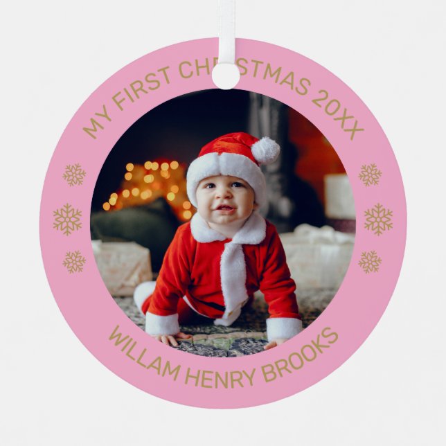 Adorno Metálico Custom Photo Metal Circle Christmas Ornament (Anverso)