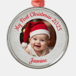 Adorno Metálico Customisable Baby's First Christmas Premium Round