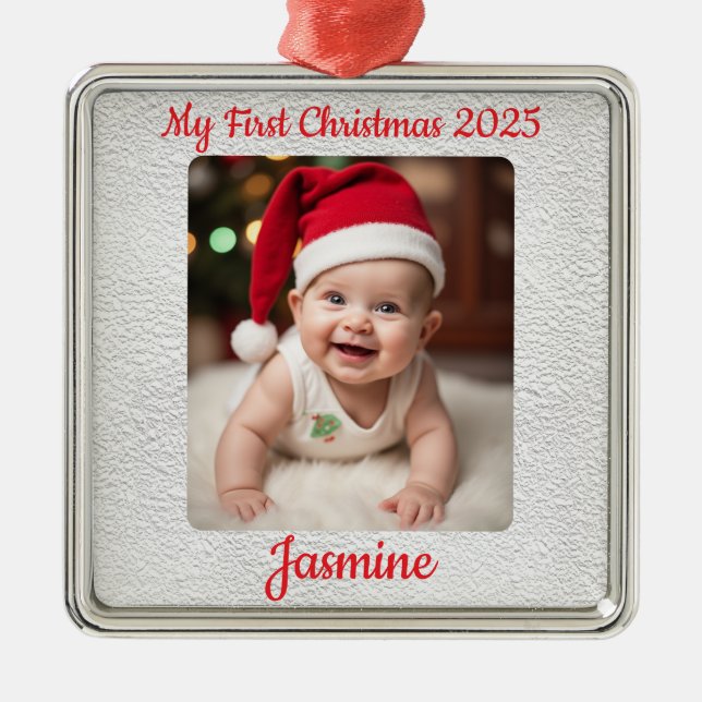 Adorno Metálico Customisable Baby's First Christmas Square (Frente)