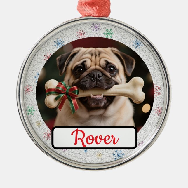 Adorno Metálico Customisable Dog And Bone Pet Owner's Round Xmas (Frente)