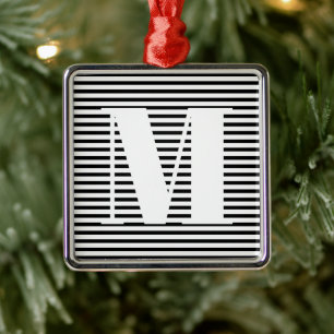 Adorno Metálico Customize monogram initial stripes Christmas