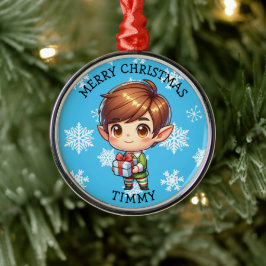 Adorno Metálico Cute Anime Boy Elf Personalized Christmas
