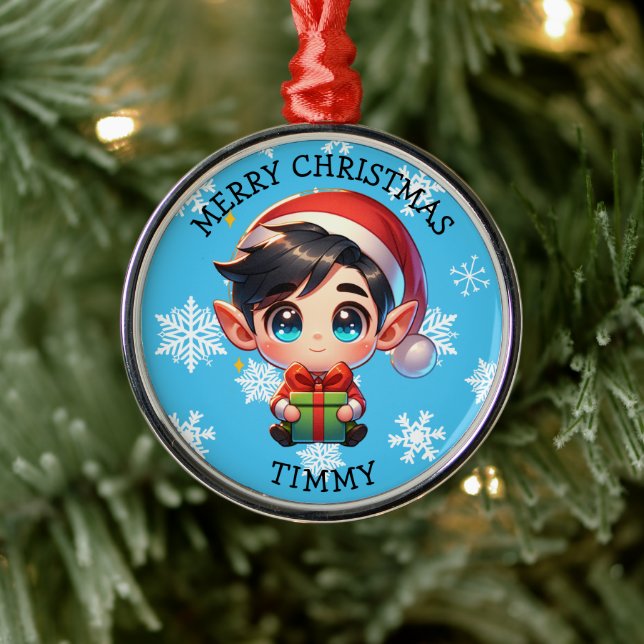Adorno Metálico Cute Anime Boy Elf Personalized Christmas (Árbol)