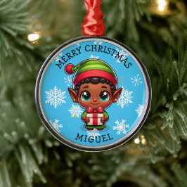 Adorno Metálico Cute Anime Elf of Color Personalized Christmas