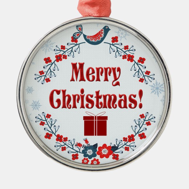 Adorno Metálico Cute arte popular Feliz Navidad Wreath (Frente)