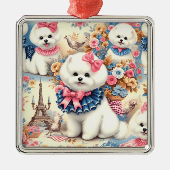 Adorno Metálico Cute Bichon Frisé Seamless (Frente)