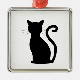 Adorno Metálico Cute Black Cat Silhouette Fun Black and White