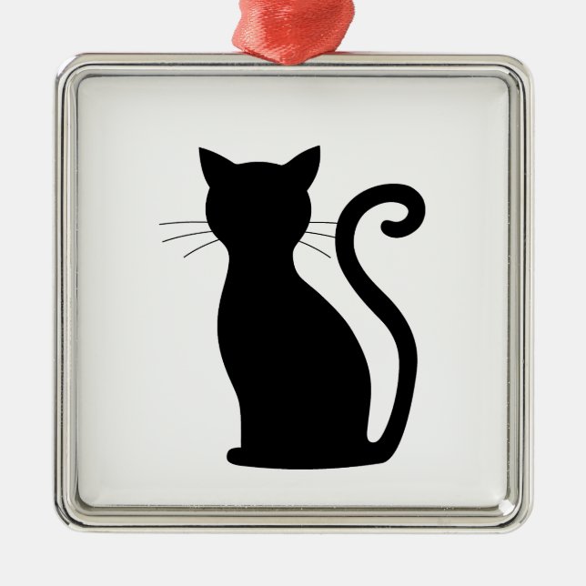 Adorno Metálico Cute Black Cat Silhouette Fun Black and White (Frente)