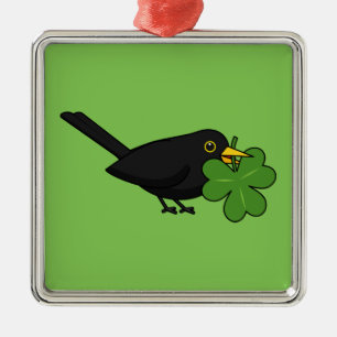 Adorno Metálico Cute Blackbird con Shamrock Clover Personalizado