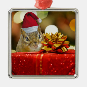 Adorno Metálico Cute Chipmunk Merry Christmas