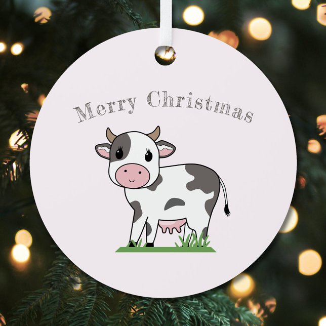 Adorno Metálico Cute Cow Merry Christmas Ornament (Cute Cow Merry Christmas Ornament)