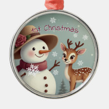 Cute Deer And Snowman Holiday