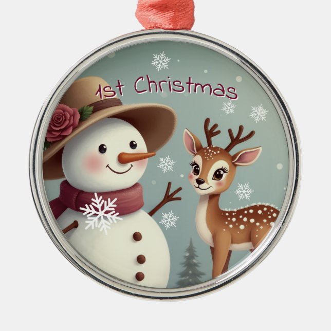 Adorno Metálico Cute Deer And Snowman Holiday (Frente)