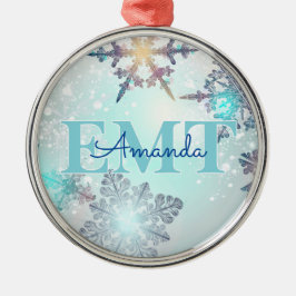 Adorno Metálico Cute EMT Ice Blue Snowflake Personalized Name