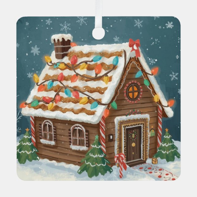Adorno Metálico Cute Gingerbread House Christmas Ornament (Anverso)