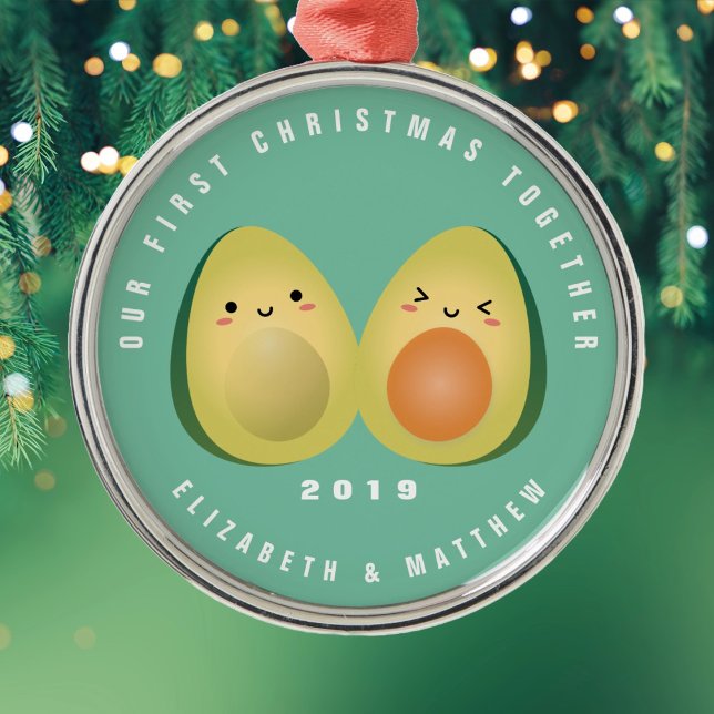Adorno Metálico Cute gracioso aguacate Pareja Primera Navidad junt (Subido por el creador)