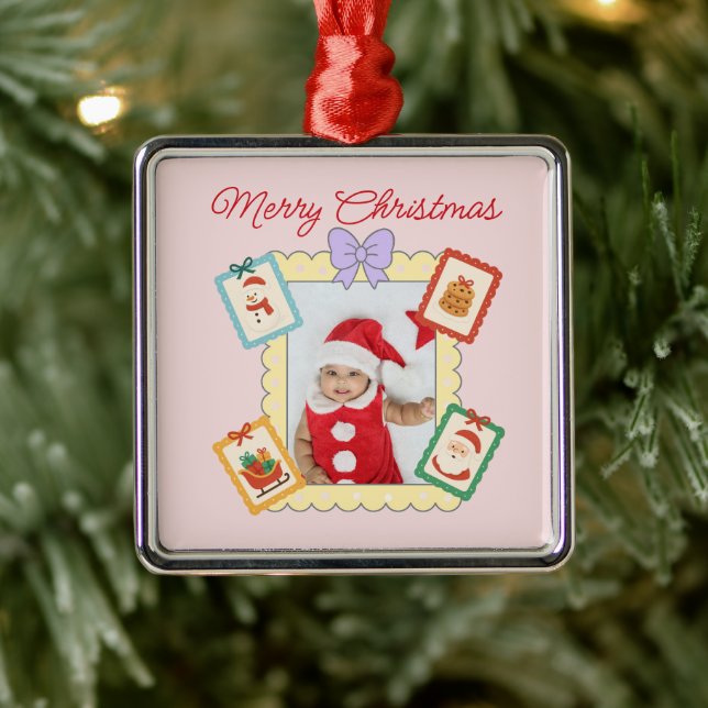 Adorno Metálico Cute Holiday Keepsake with Festive Pastel Frames  (Árbol)