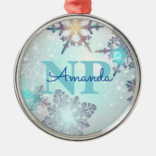 Adorno Metálico Cute Ice Blue Copo de Nieve Nombre Personalizado N