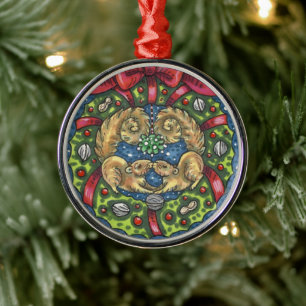 ADORNO METÁLICO CUTE KISSSING SQUIRRELS BAJO MISTLETO, MUERTE DE T