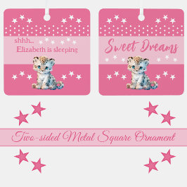 Adorno Metálico Cute leopardo shhh add name es rosa dormido