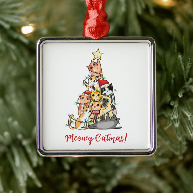 Adorno Metálico Cute Meowy Catmas Cats Árbol de Navidad (Árbol)