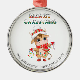 Adorno Metálico Cute Navidades Vaca con traje de invierno