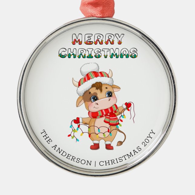 Adorno Metálico Cute Navidades Vaca con traje de invierno (Frente)